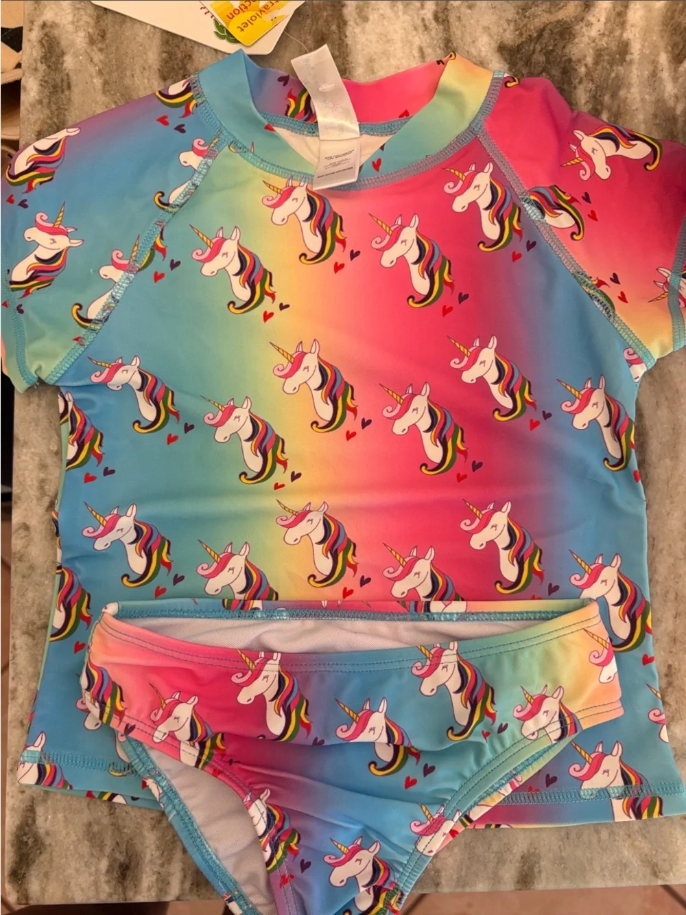 Kids Unicorn Rainbow Rash Guard Swim Set - Pink/Blue